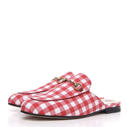 Gucci Cotton Gingham Womens Princetown Slippers 37.5 White Red 3 of 9