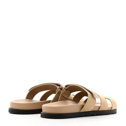 Hermes Suede Goatskin Womens Chypre Sandals 41 Beige Argile 4 of 10