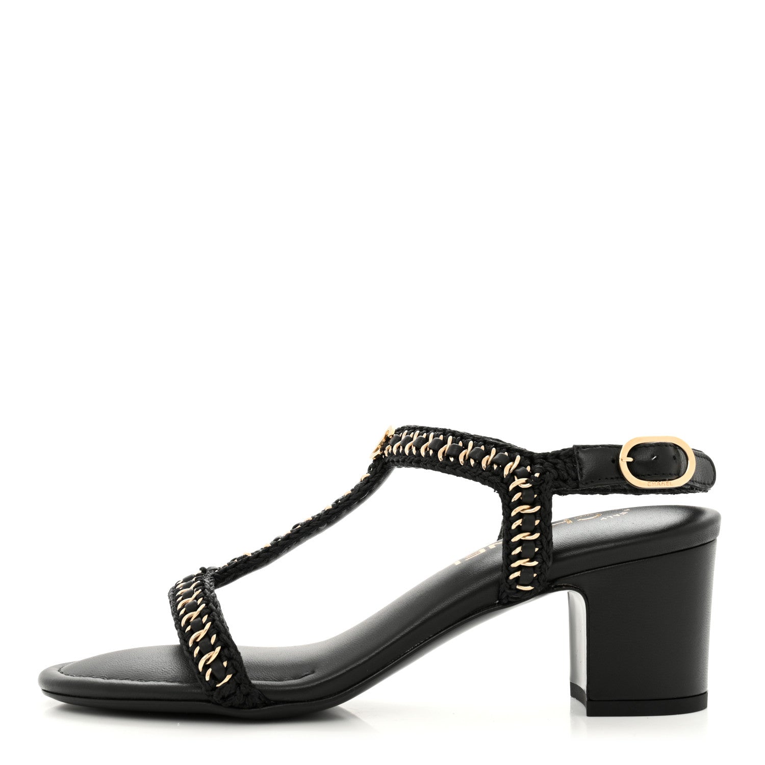 Chanel Lambskin CC Chain Braided Sandals 37 Black 1 of 11