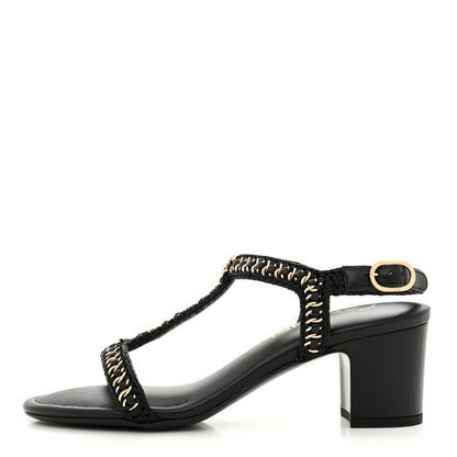 Chanel Lambskin CC Chain Braided Sandals 37 Black 1 of 11