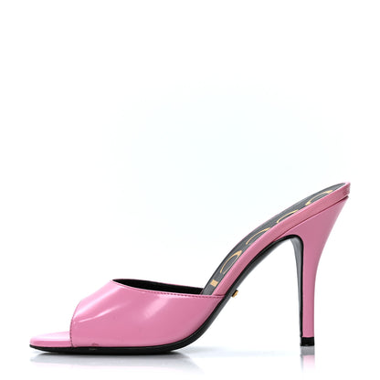 Gucci Polished Calfskin Scarlet Mid Heel Slide Sandals 36 Pink Plexi 1 of 10