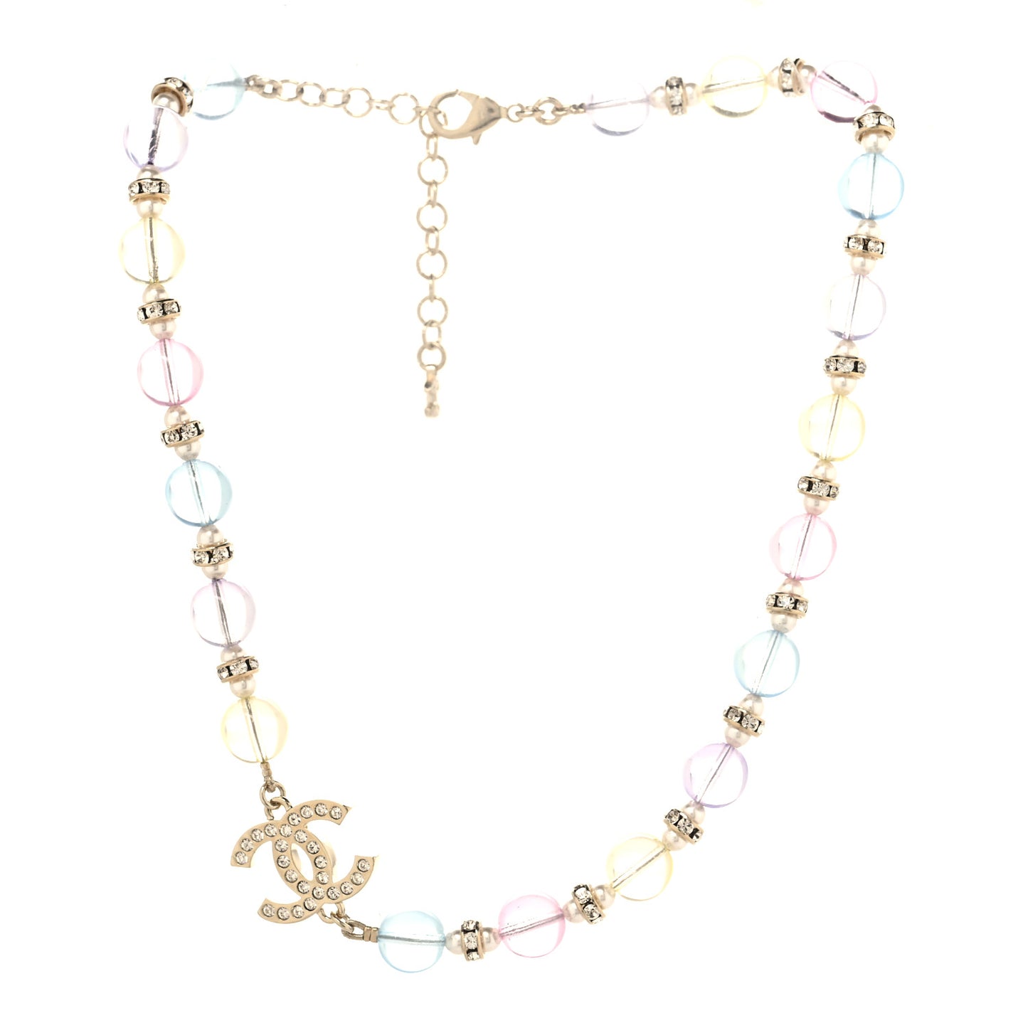 Metal Glass Pearl Strass Beaded CC Necklace Gold Pearly White Multicolor