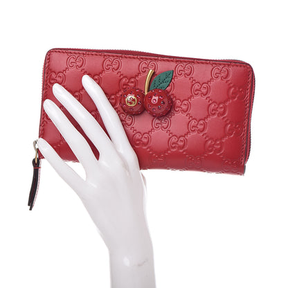 Gucci Guccissima Cherries Zip Around Wallet Hibiscus Red 2 of 12