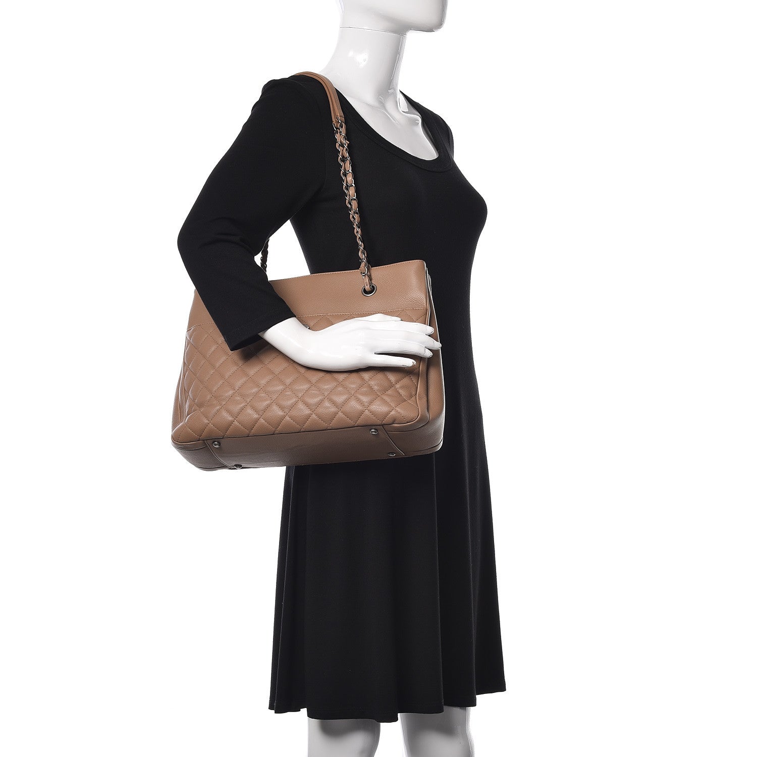 Chanel Grained Calfskin Quilted Large Zipped Shopping Tote Taupe 2 of 11