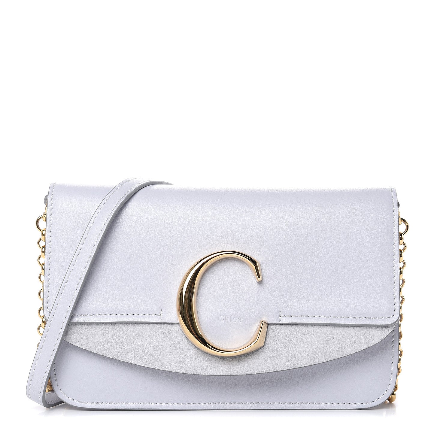 Calfskin Suede C Clutch With Chain Light Cloud