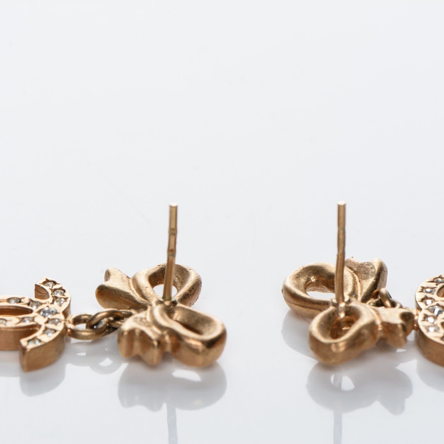 Chanel Crystal CC Bow Drop Earrings Gold 3 of 4