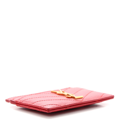 Saint Laurent Grain De Poudre Matelasse Chevron Monogram Credit Card Case New Red 4 of 14