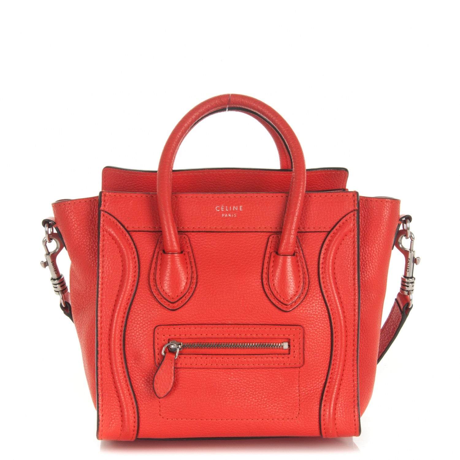 Celine Drummed Calfskin Nano Luggage Vermillion 1 of 10