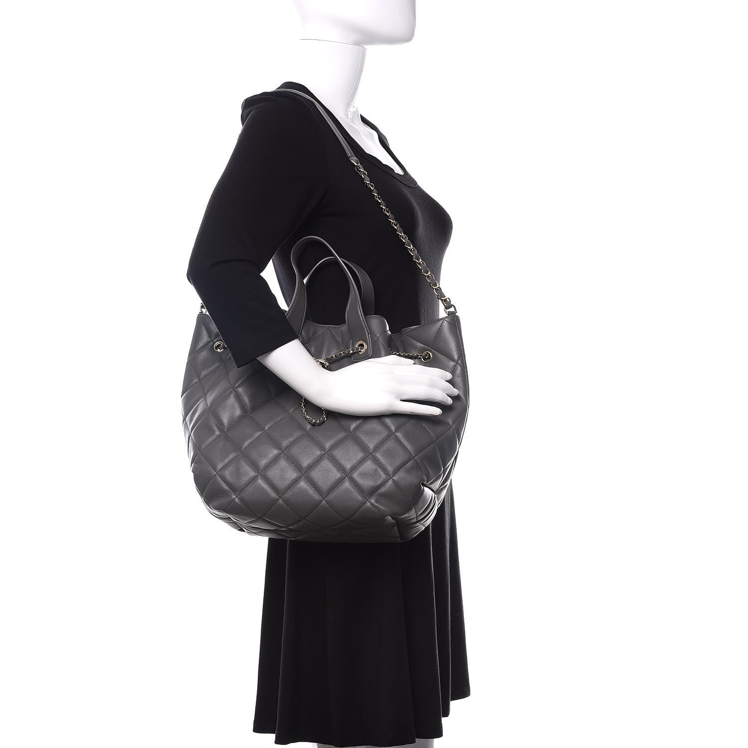 Chanel Lambskin Quilted CC Dweller Drawstring Tote Grey 2 of 11