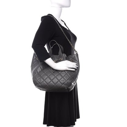 Chanel Lambskin Quilted CC Dweller Drawstring Tote Grey 2 of 11