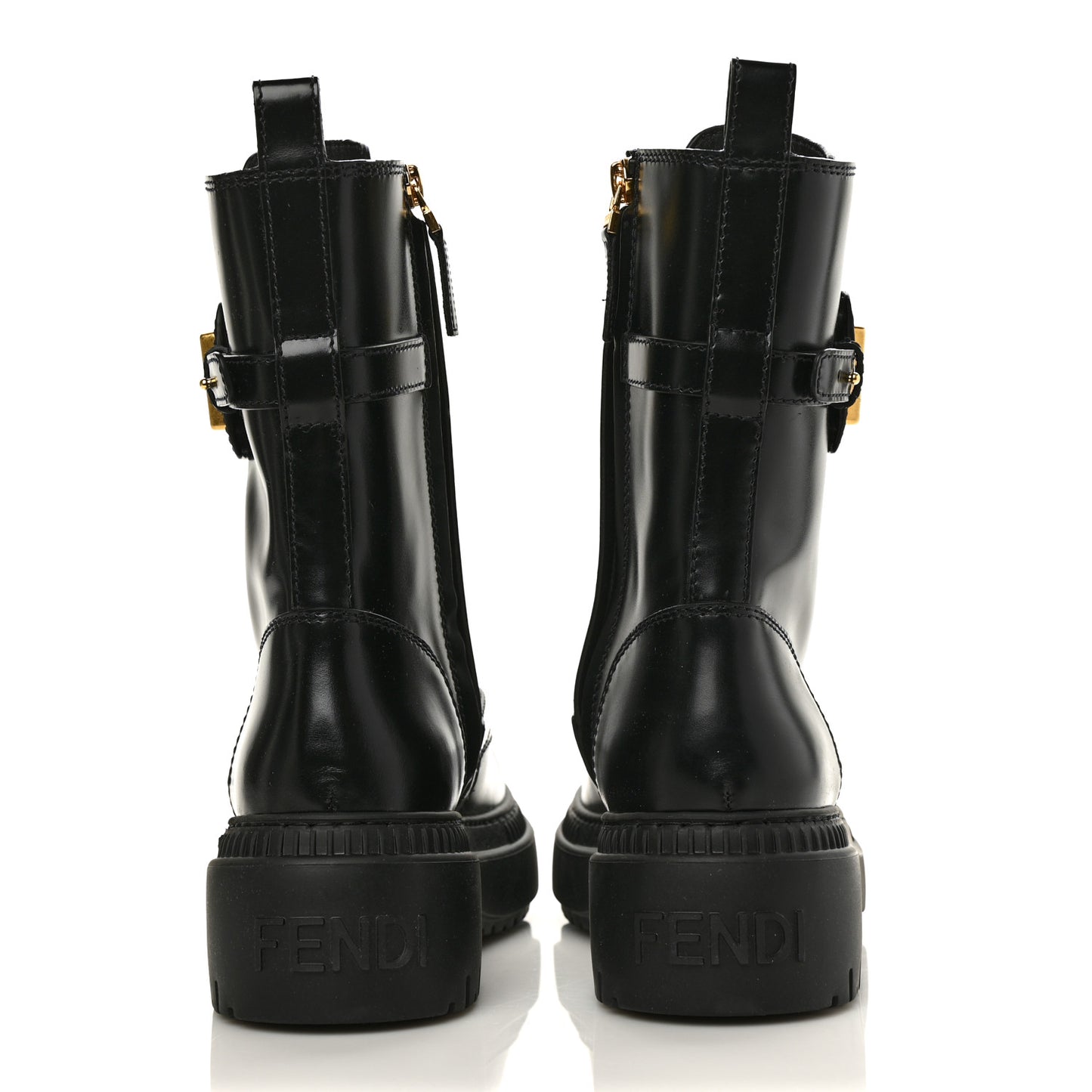 Vitello Abrasivato Fendigraphy 50mm Biker Boots 36 Black