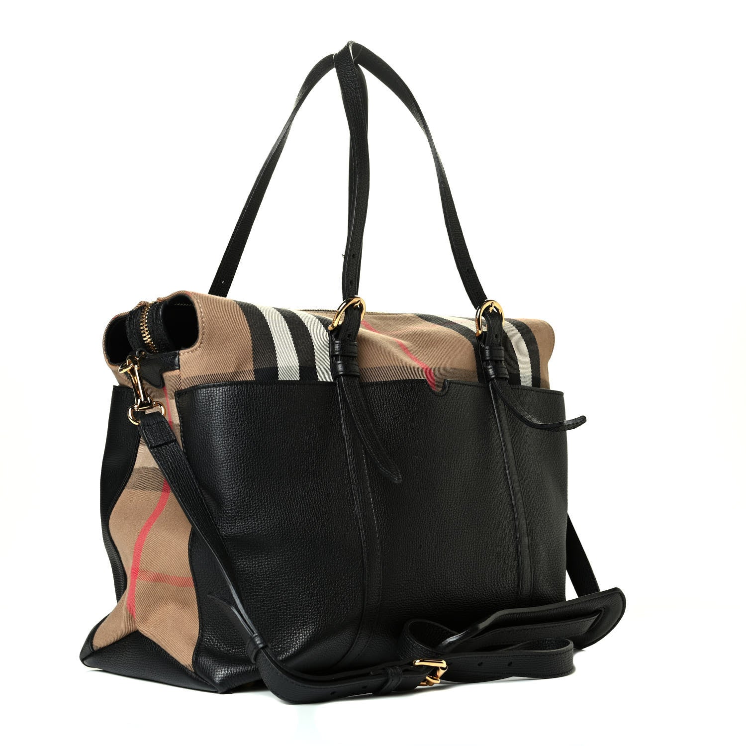 Burberry Grainy Calfskin House Check Mason Diaper Tote Black 2 of 9
