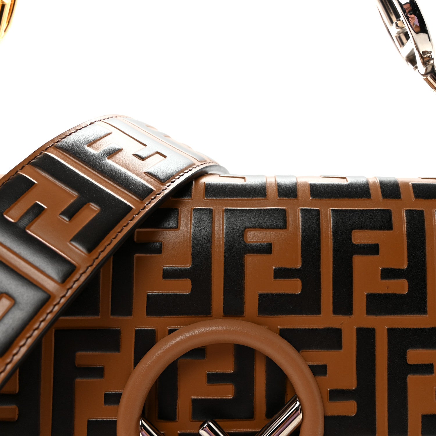 Fendi Vitello Century F is Fendi Whipstitch Threads FF Embossed Kan I Shoulder Bag Tobacco Orzo 8 of 10