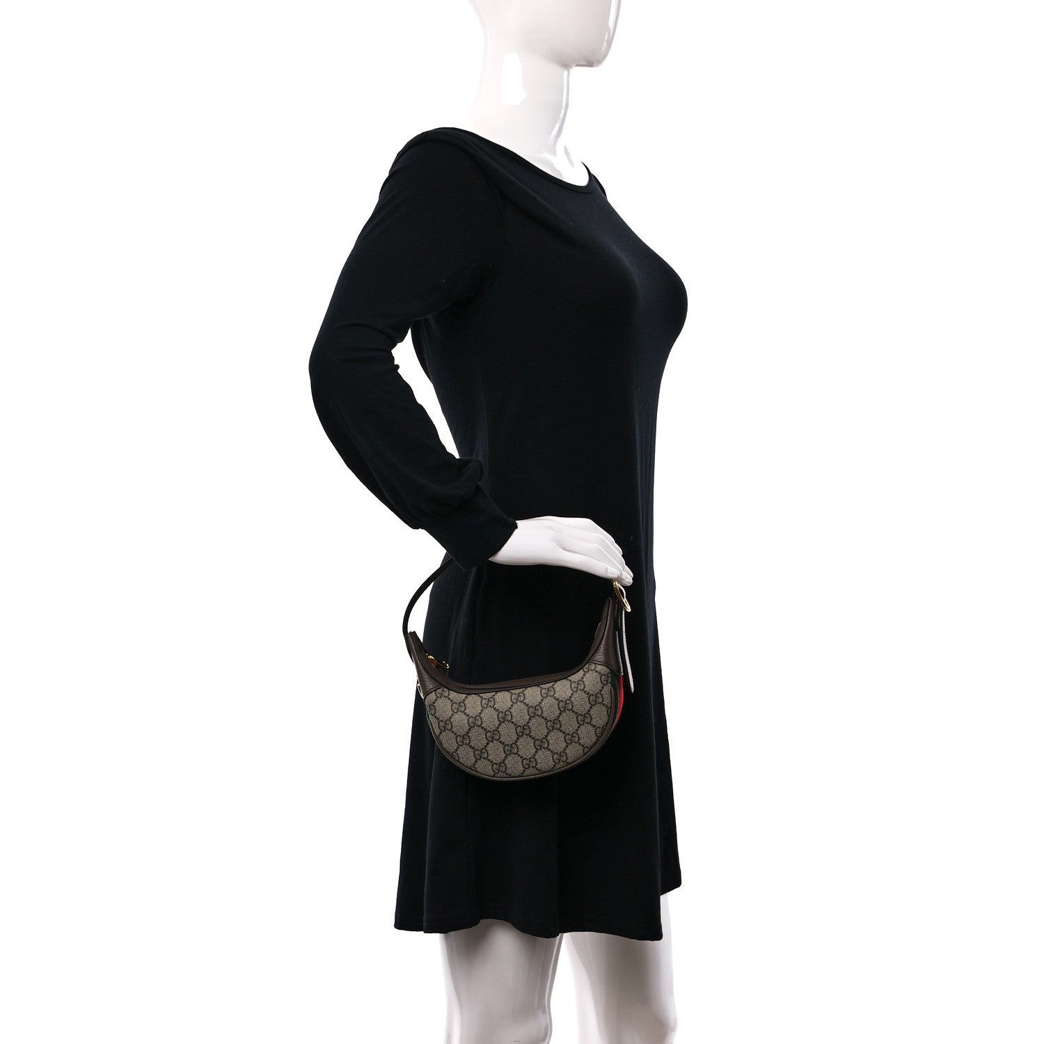 Gucci GG Supreme Monogram Textured Calfskin Web Mini Ophidia Half Moon Hobo Beige Ebony New Acero 2 of 10