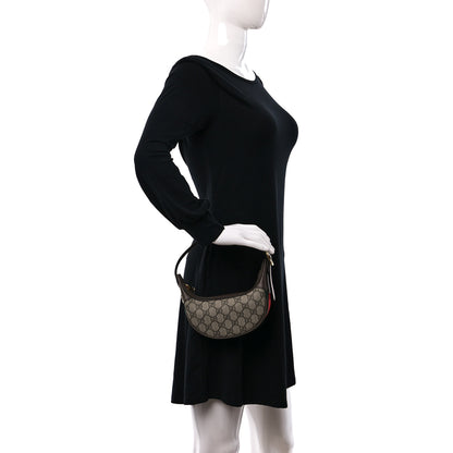Gucci GG Supreme Monogram Textured Calfskin Web Mini Ophidia Half Moon Hobo Beige Ebony New Acero 2 of 10