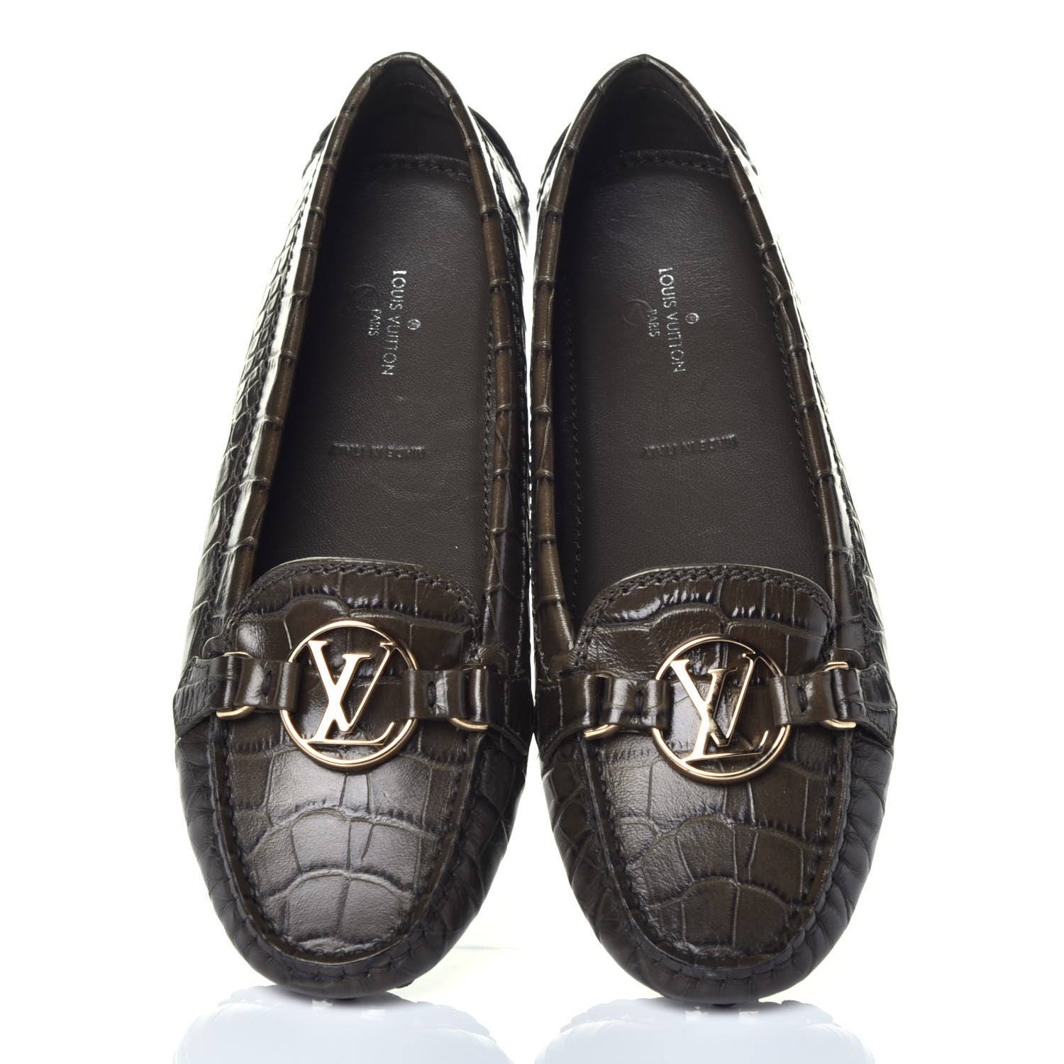 Louis Vuitton Calfskin Crocodile Embossed Dauphine Loafers 36.5 Green 5 of 8