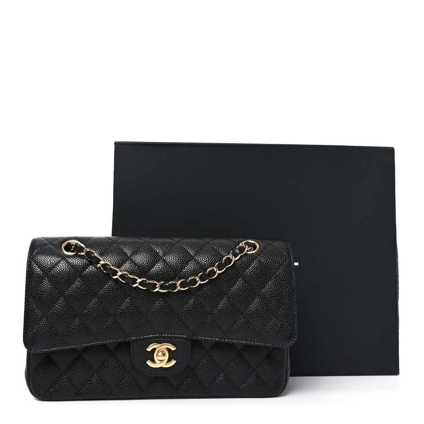Caviar Quilted Medium Double Flap Black