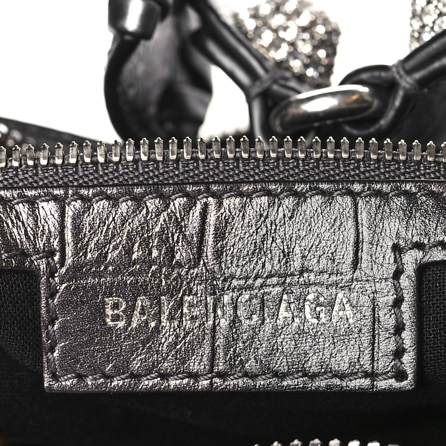 Metallic Calfskin Crocodile Embossed Crystal Small Le Cagole Shoulder Bag Gunmetal