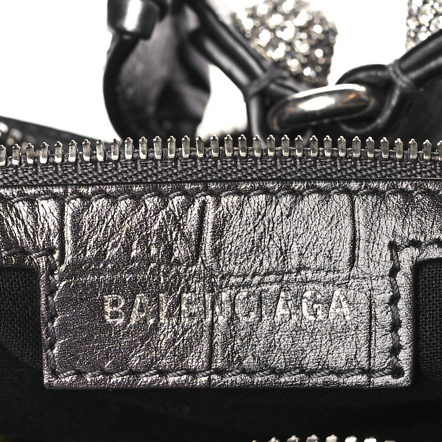 Balenciaga Metallic Calfskin Crocodile Embossed Crystal Small Le Cagole Shoulder Bag Gunmetal 6 of 9