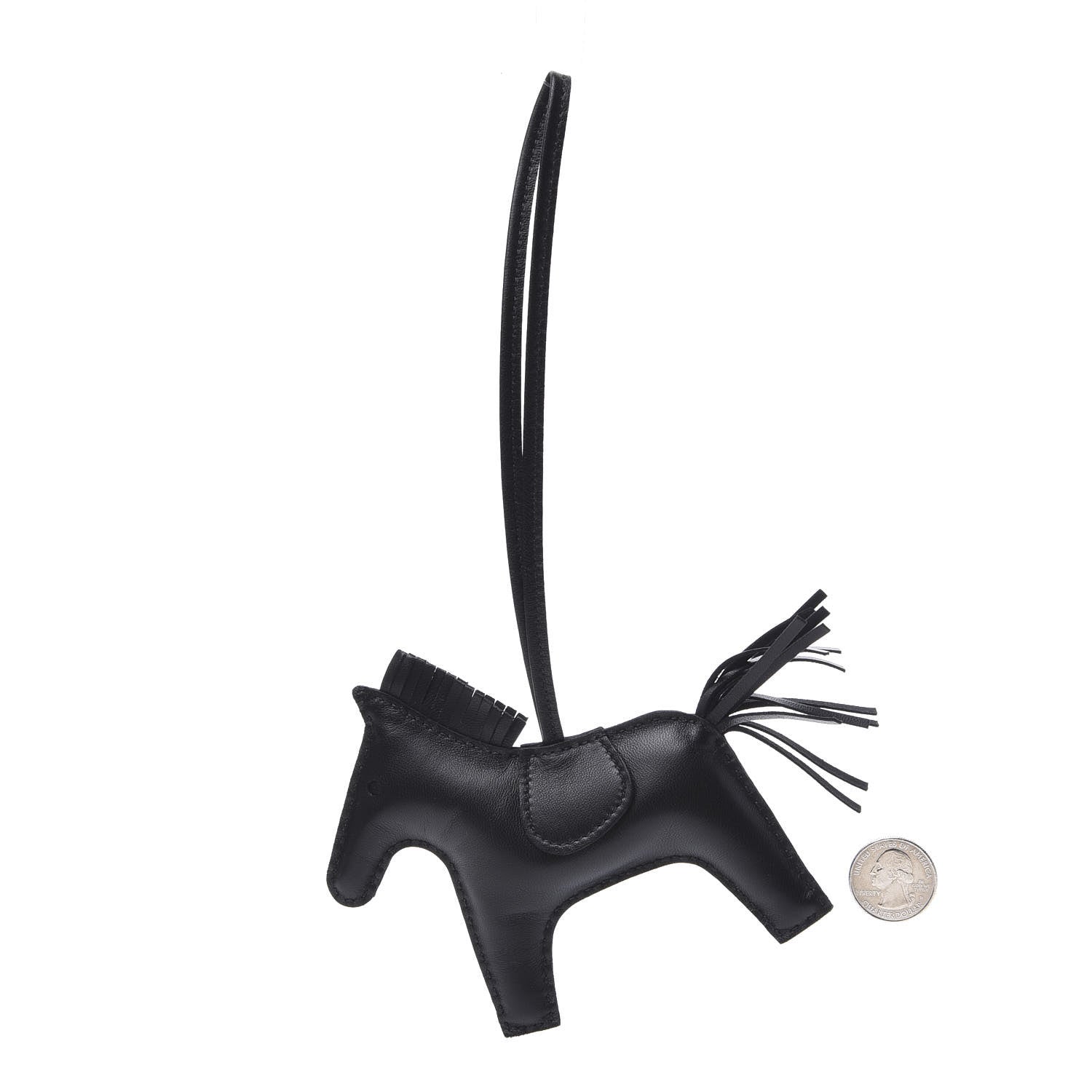 Hermes Milo Lambskin Grigri Rodeo Horse Bag Charm MM So Black 2 of 4