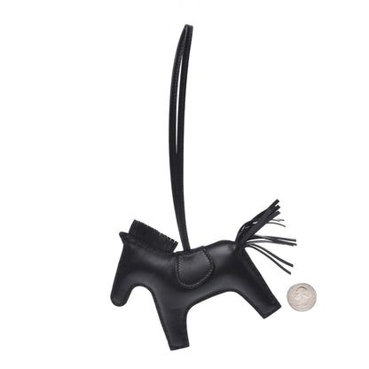 Hermes Milo Lambskin Grigri Rodeo Horse Bag Charm MM So Black 2 of 4