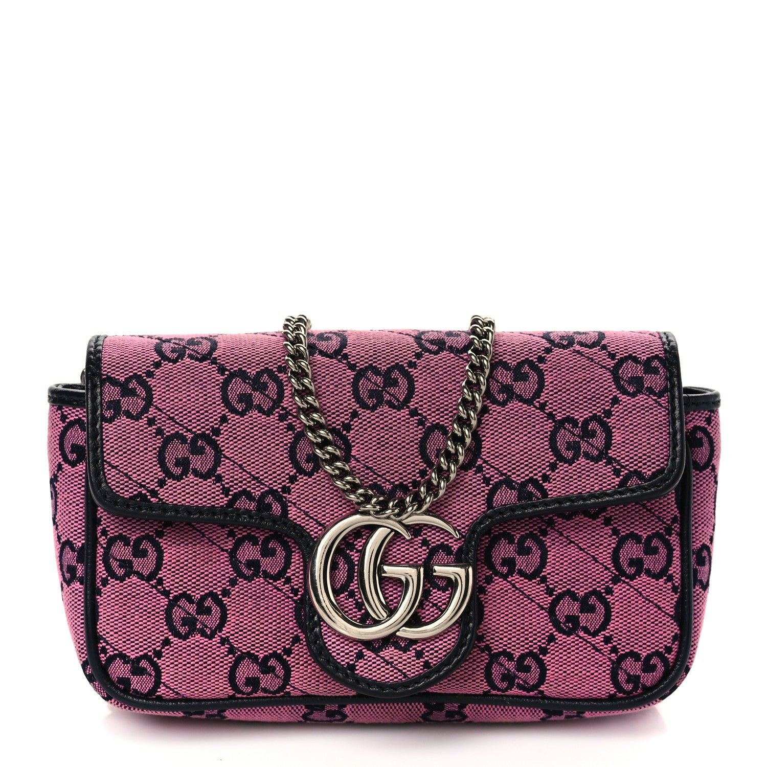 Gucci Monogram Multicolor Matelasse Diagonal Super Mini GG Marmont Shoulder Bag Pink Blue 1 of 9