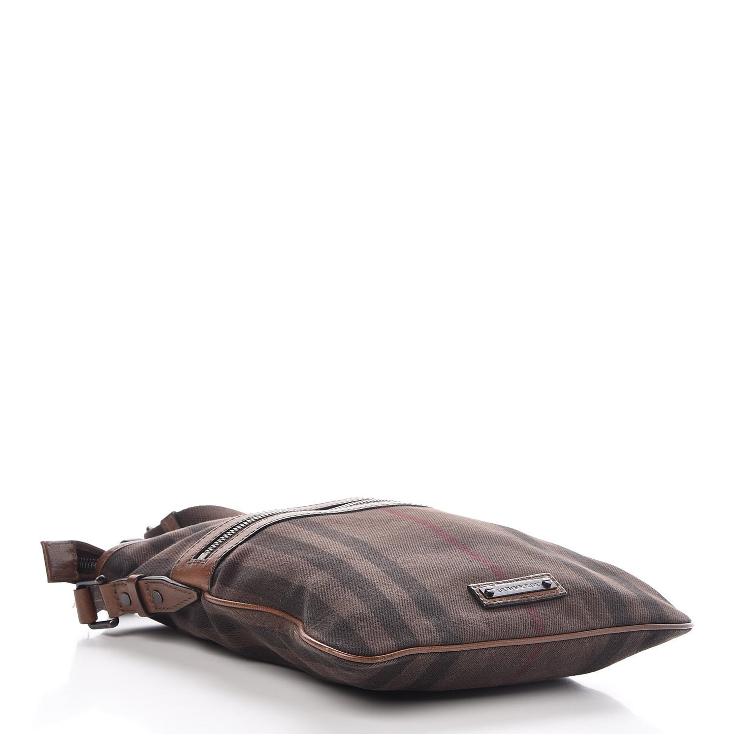 Overdyed Canvas House Check Flat Crossbody Messenger Bag Dark Brown