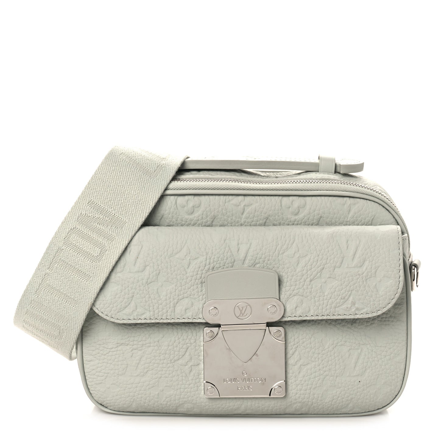 Taurillon Monogram S Lock Messenger Mineral Gray