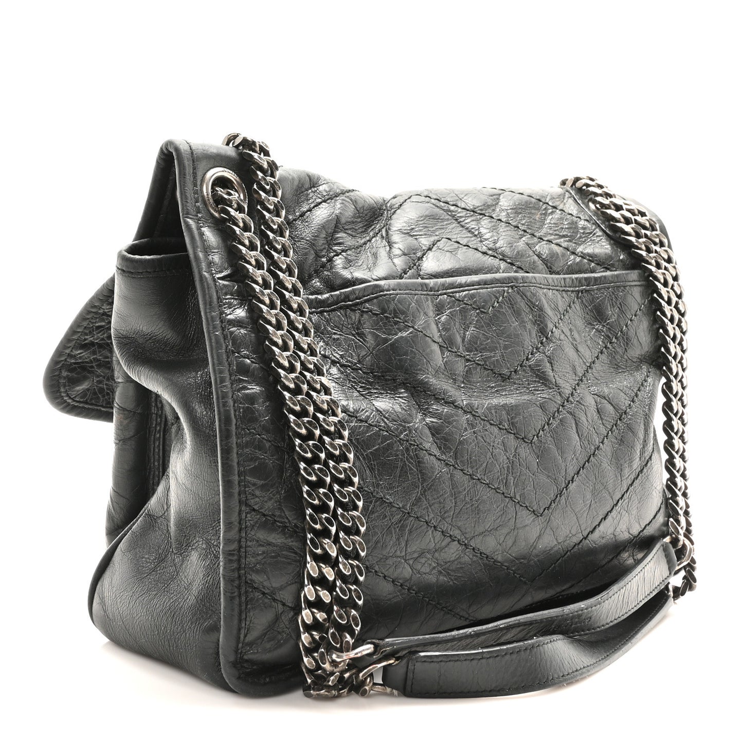 Crinkled Calfskin Matelasse Monogram Medium Niki Chain Satchel Storm