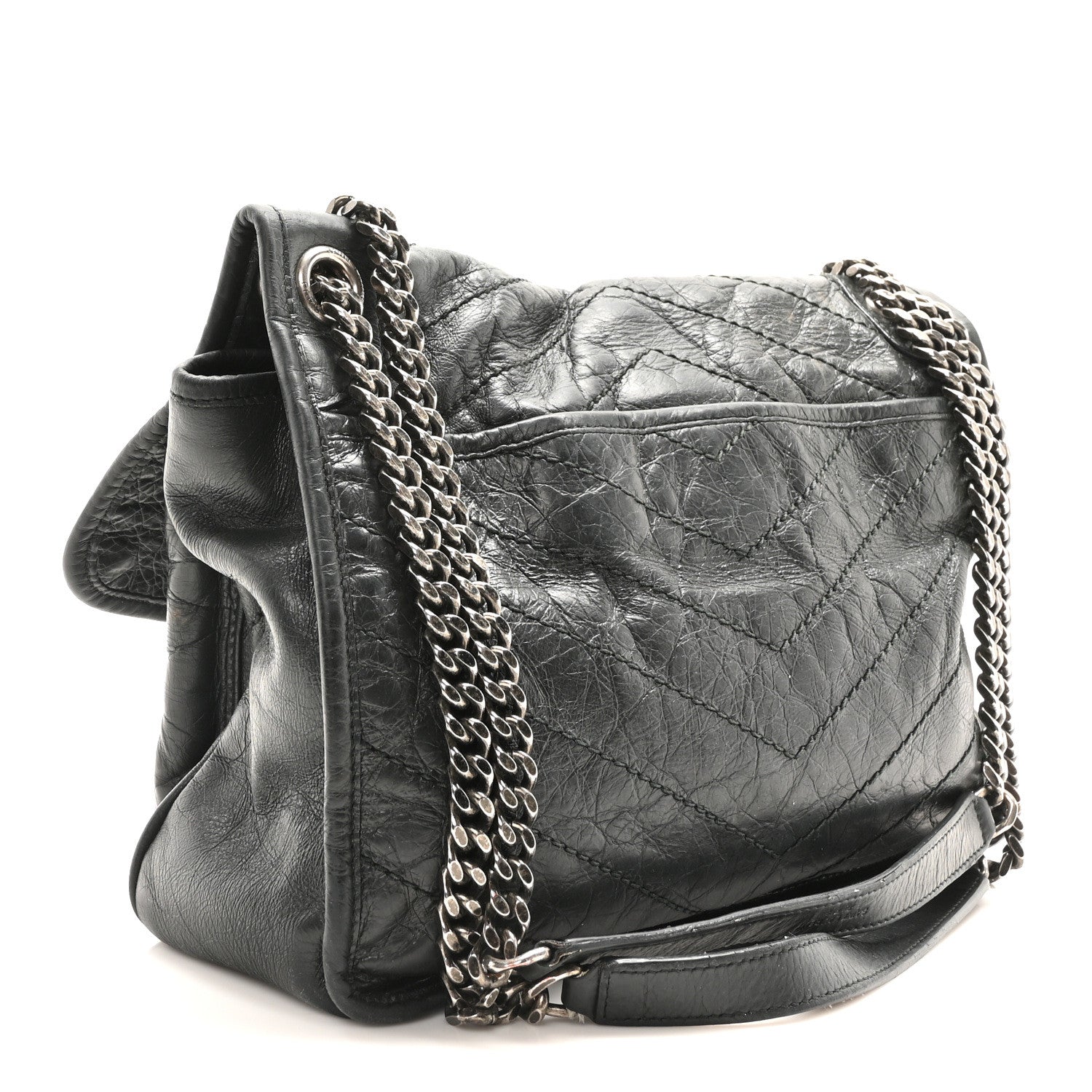 Saint Laurent Crinkled Calfskin Matelasse Monogram Medium Niki Chain Satchel Storm 3 of 10