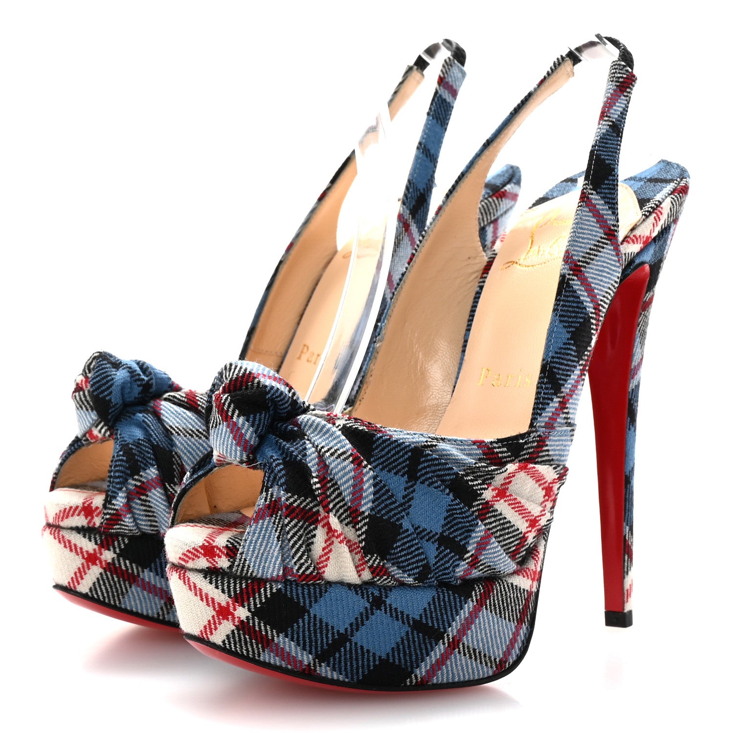 Christian Louboutin Tartan Jenny Slingback 150 Pumps 36.5 Blue 4 of 8