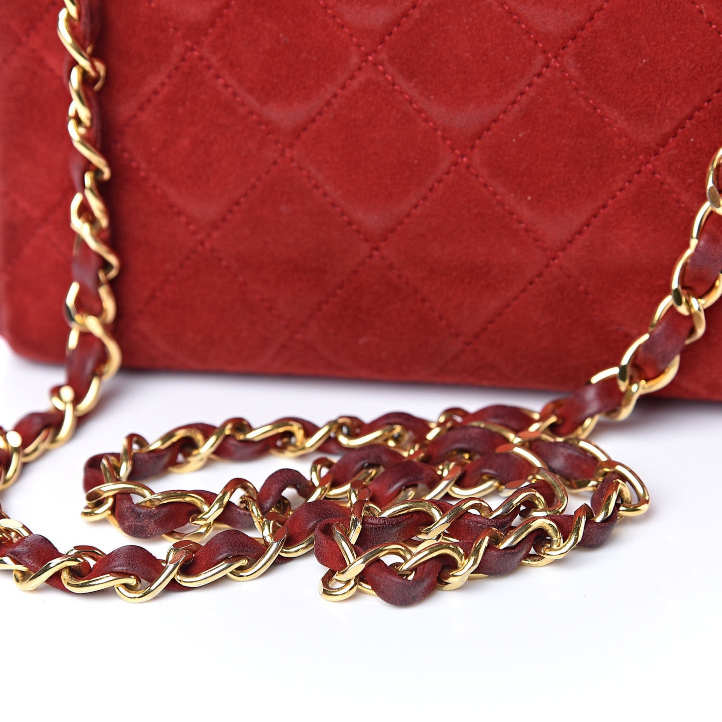 Suede Quilted Mini Square Flap Red