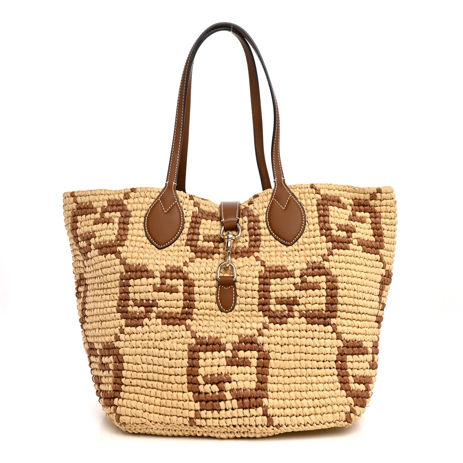Gucci Raffia Woven Monogram Jumbo Medium Tote Natural Brown 1 of 10