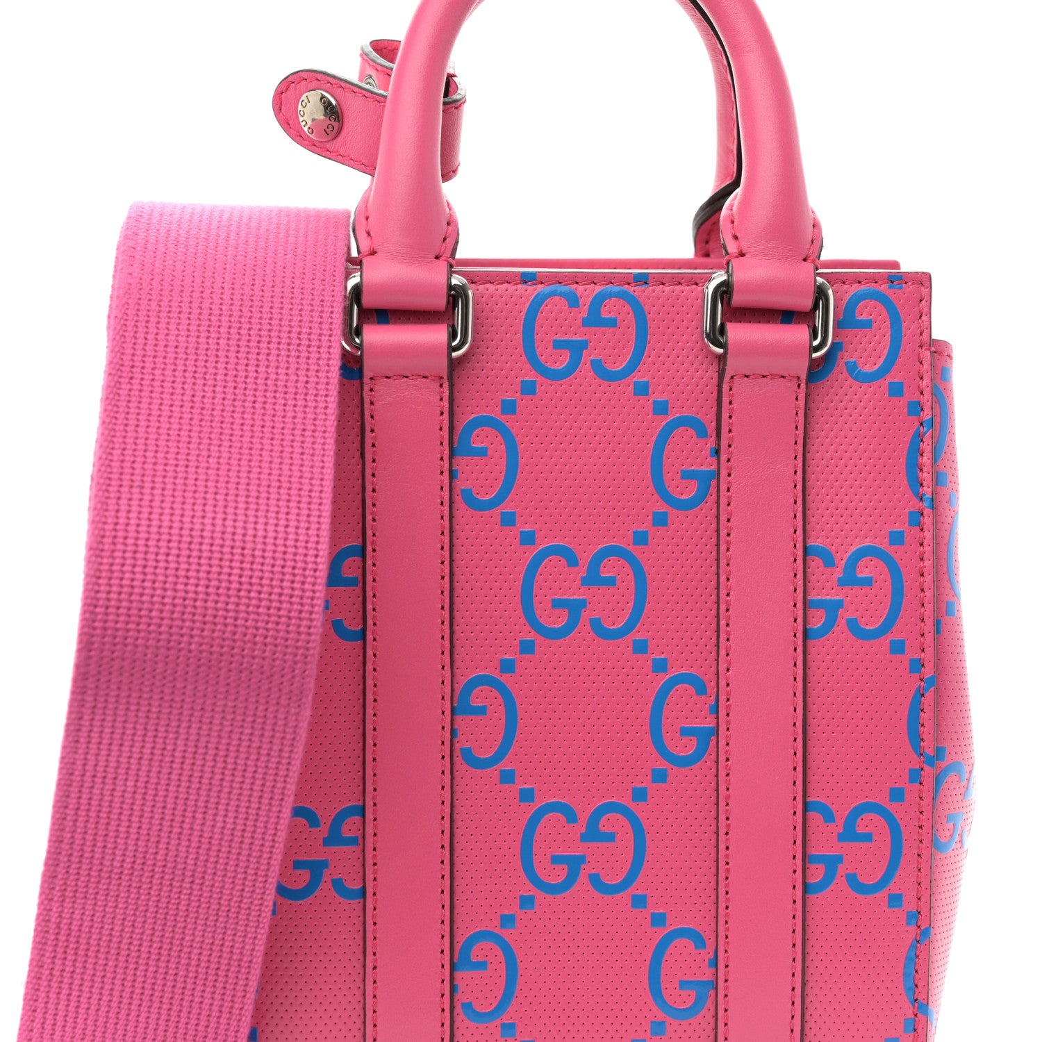 Gucci Calfskin GG Tennis Embossed Mini Tote Bag Modern Fucsia Modern Blue 7 of 10