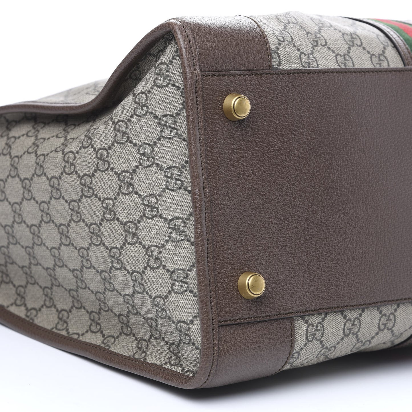 Soft GG Supreme Monogram Textured Dollar Calfskin Web Large Ophidia Carry-On Duffle Bag Beige Ebony New Acero