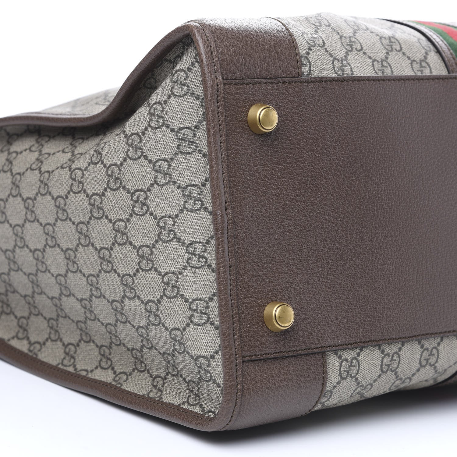 Gucci Soft GG Supreme Monogram Textured Dollar Calfskin Web Large Ophidia Carry-On Duffle Bag Beige Ebony New Acero 7 of 8