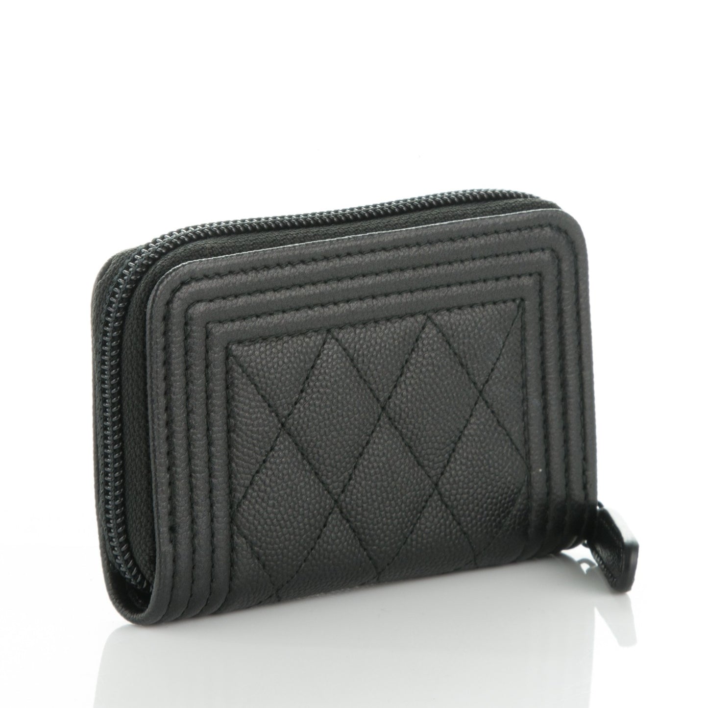 Caviar Quilted Boy Zip Around Coin Purse Wallet So Black