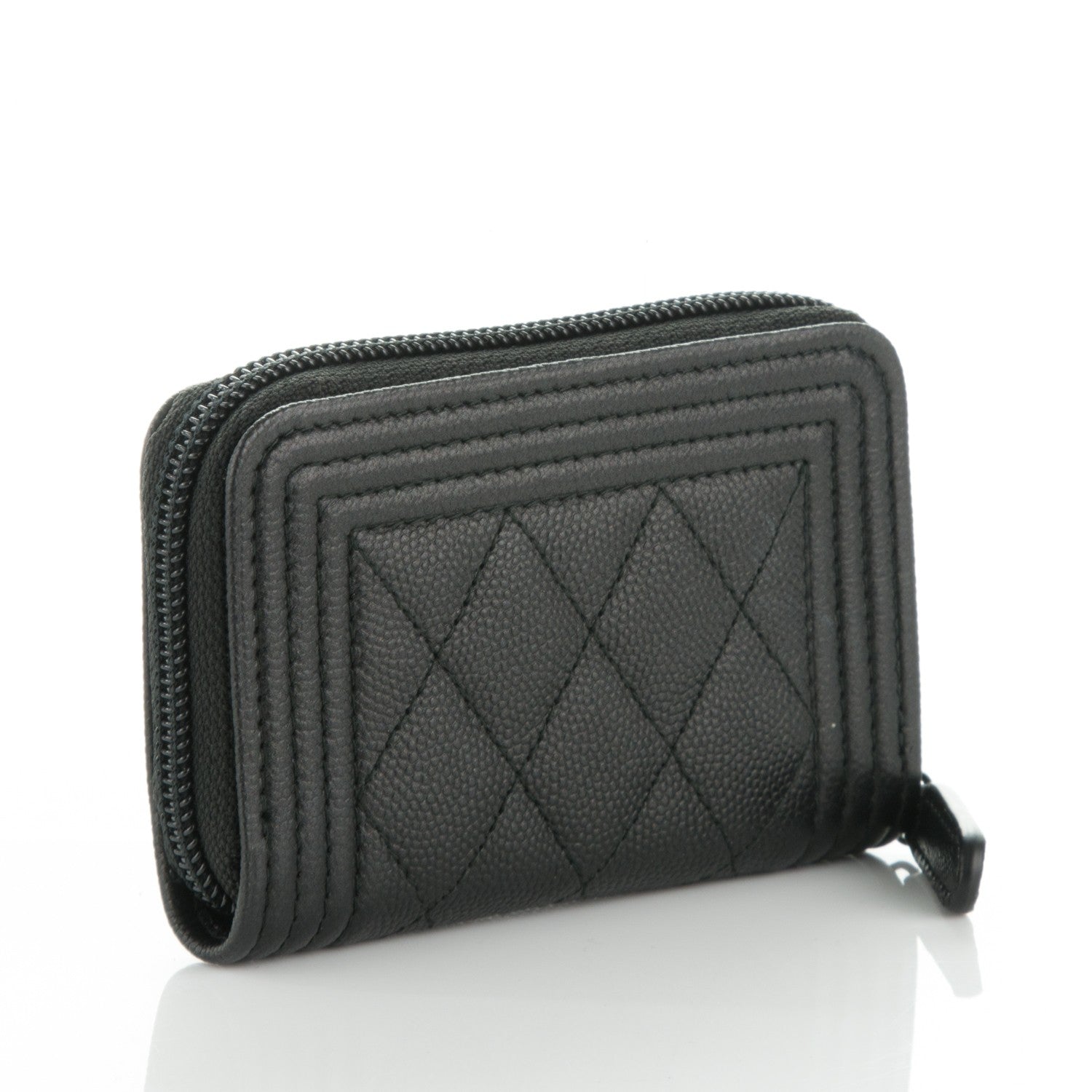 Chanel Caviar Quilted Boy Zip Around Coin Purse Wallet So Black 3 of 7
