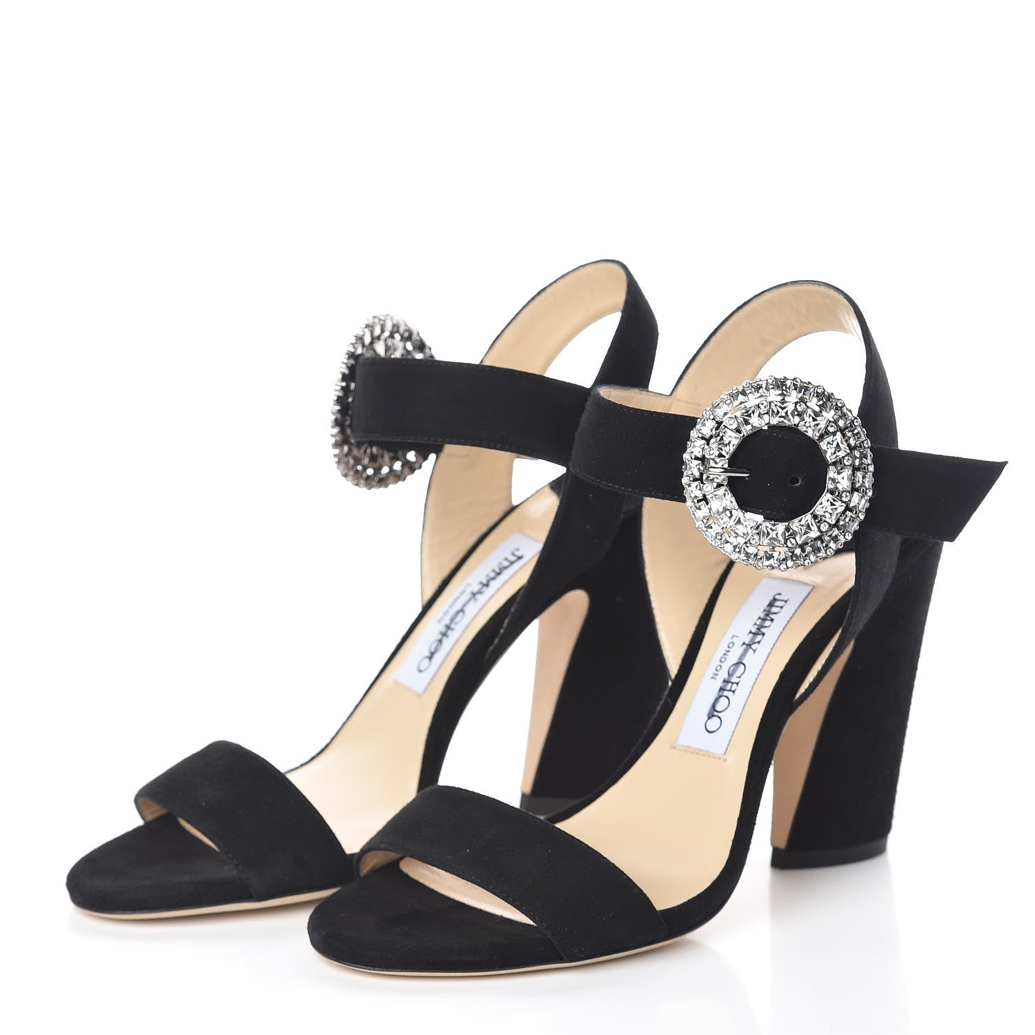 Jimmy Choo Suede Crystal Mischa Sandals 37 Black 3 of 7