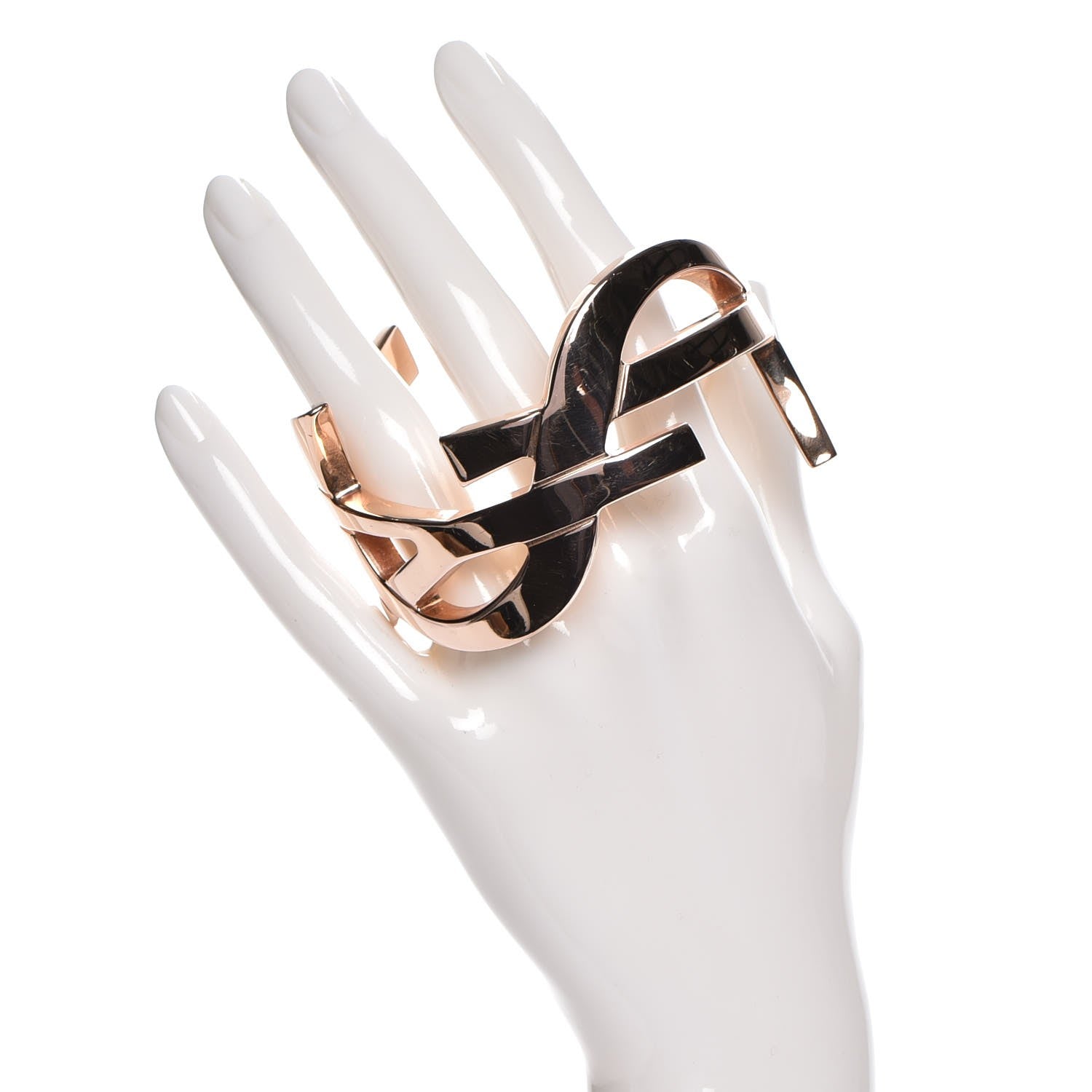 Saint Laurent Brass Monogram Cuff Rose Gold 2 of 6