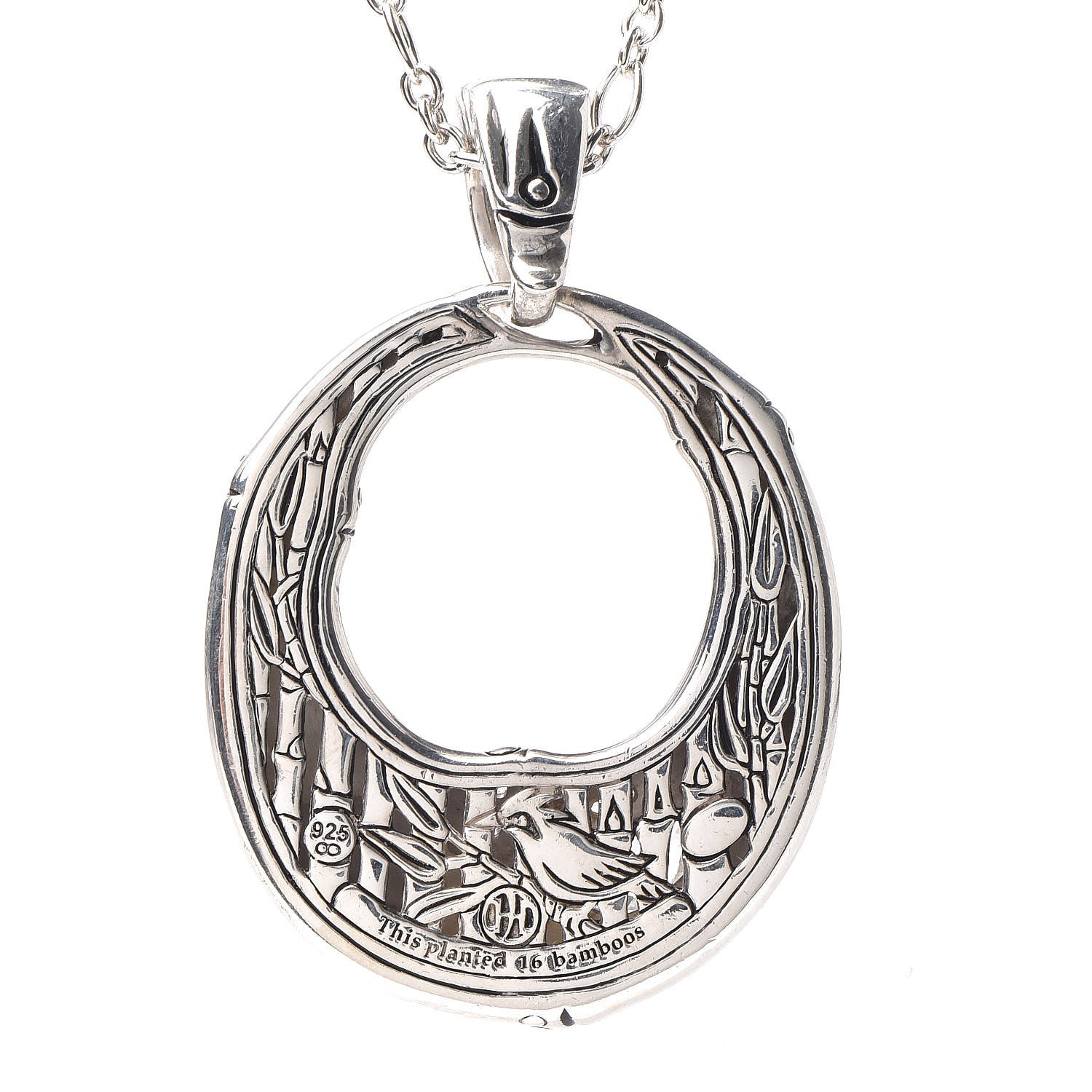 John Hardy Sterling Silver White Topaz Batu Bamboo Pendant Necklace 5 of 7