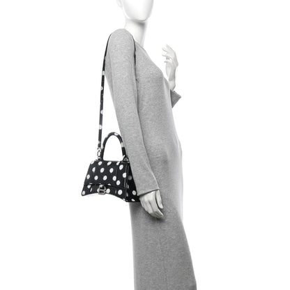 Balenciaga Smooth Calfskin Spray Polka Dot Small Hourglass Top Handle Bag Black White 2 of 13