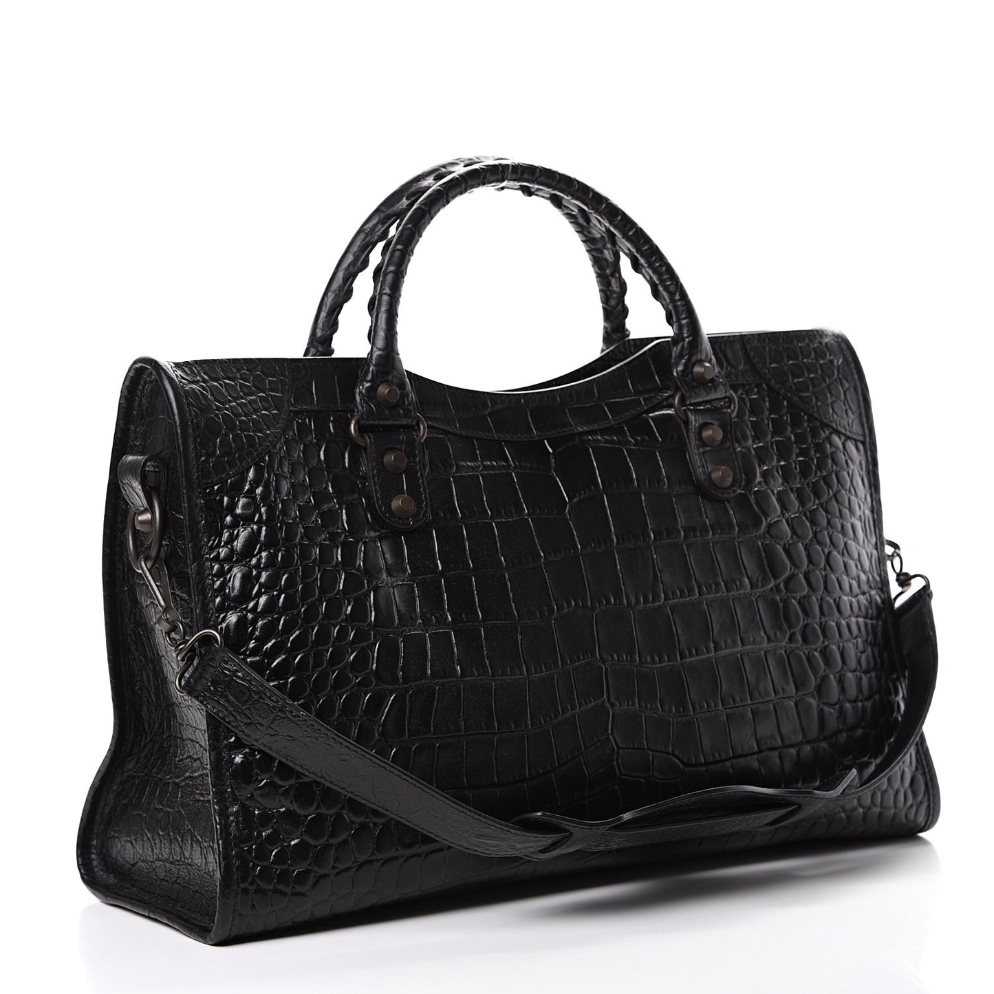 Calfskin Crocodile Embossed Classic Hardware City Black