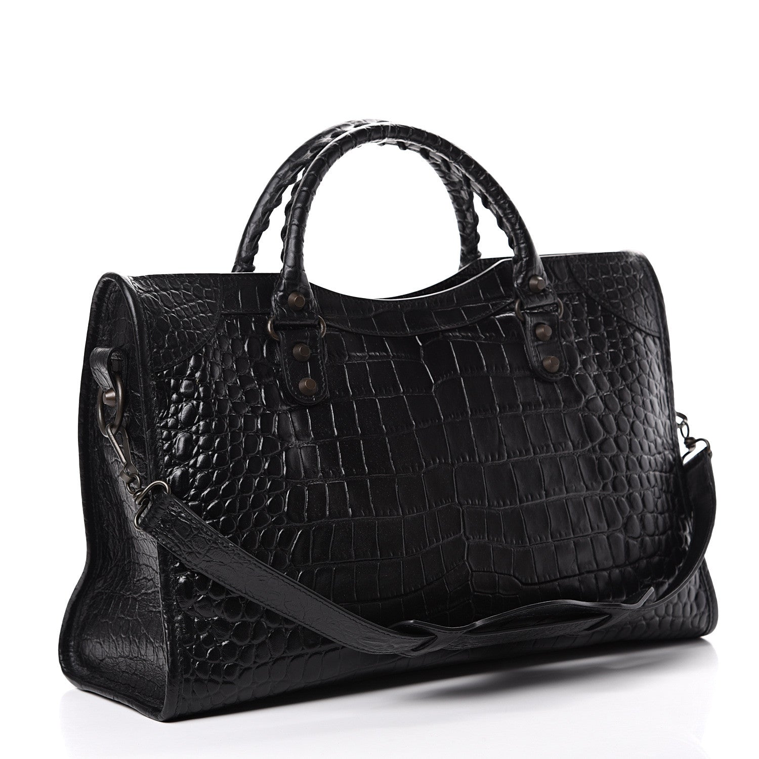 Balenciaga Calfskin Crocodile Embossed Classic Hardware City Black 2 of 9