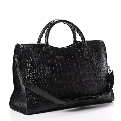 Balenciaga Calfskin Crocodile Embossed Classic Hardware City Black 2 of 9