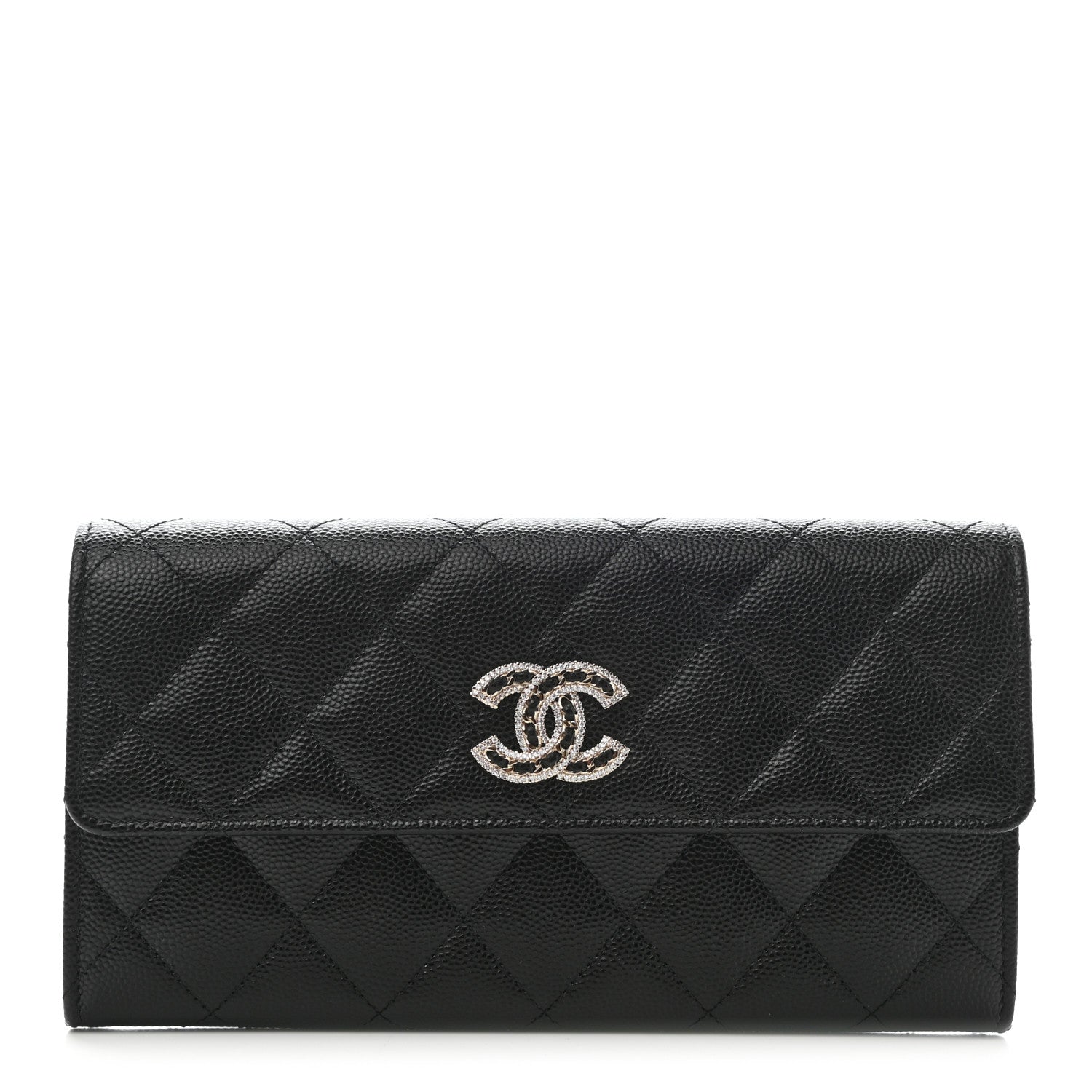Chanel Caviar Quilted Crystal CC Large Gusset Flap Wallet Black 1 of 8
