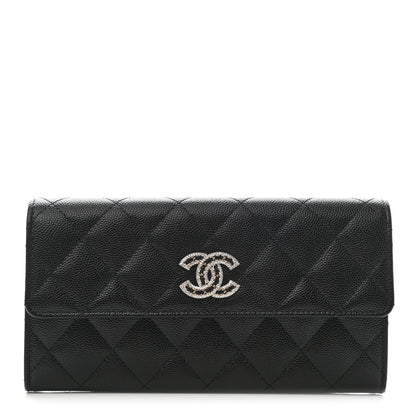 Chanel Caviar Quilted Crystal CC Large Gusset Flap Wallet Black 1 of 8