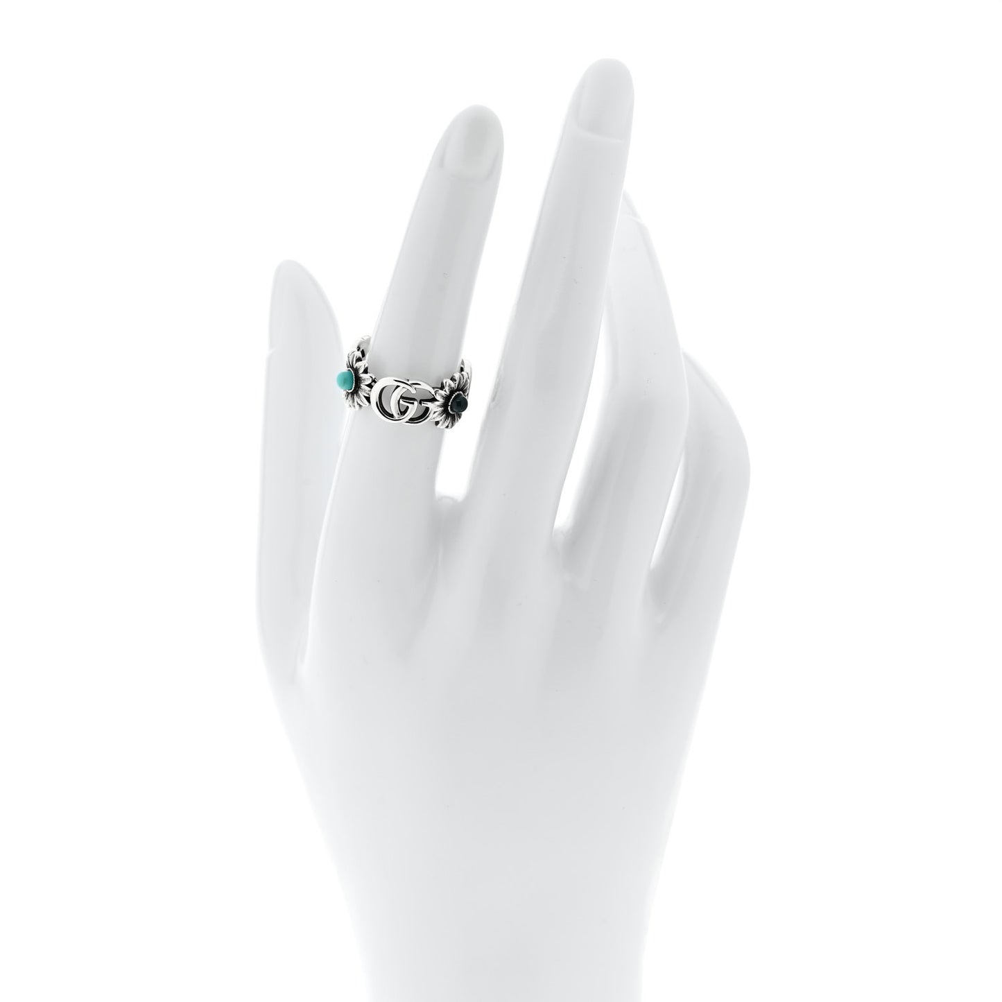 Sterling Silver Mother of Pearl Blue Topaz Flower Marmont Double G Ring 53 6.5