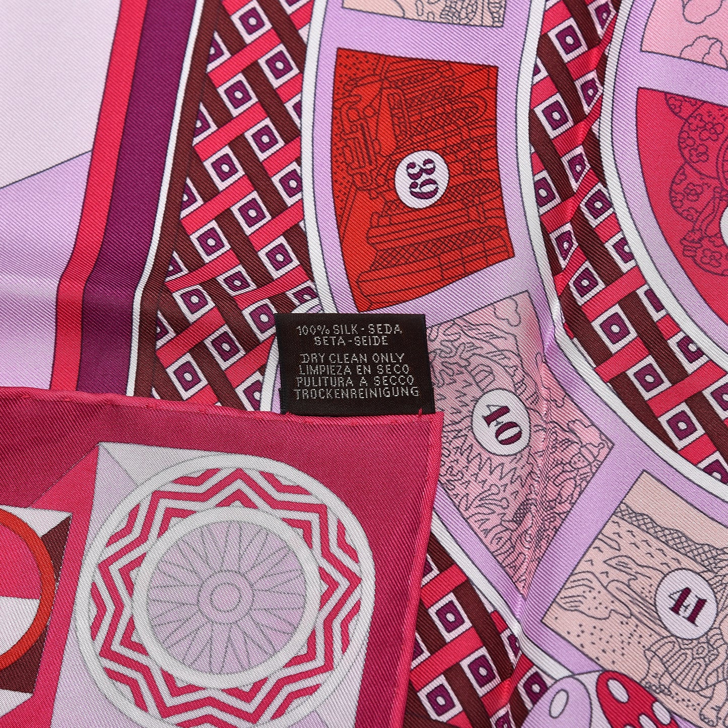 Silk Le Tour Du Monde En 63 Cases Scarf 90 Fuchsia Mauve White