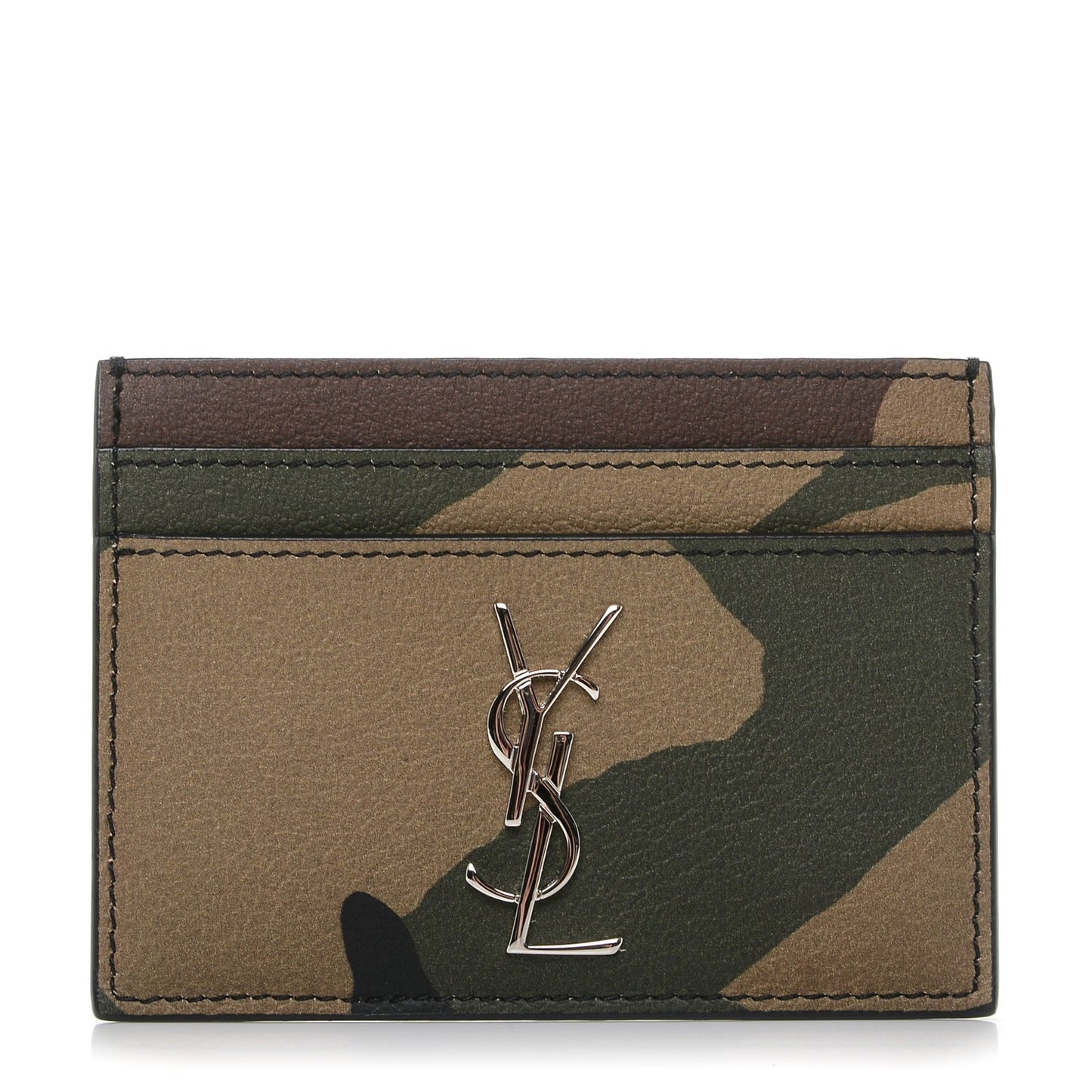 Calfskin Camouflage Monogram Credit Card Case Kaki